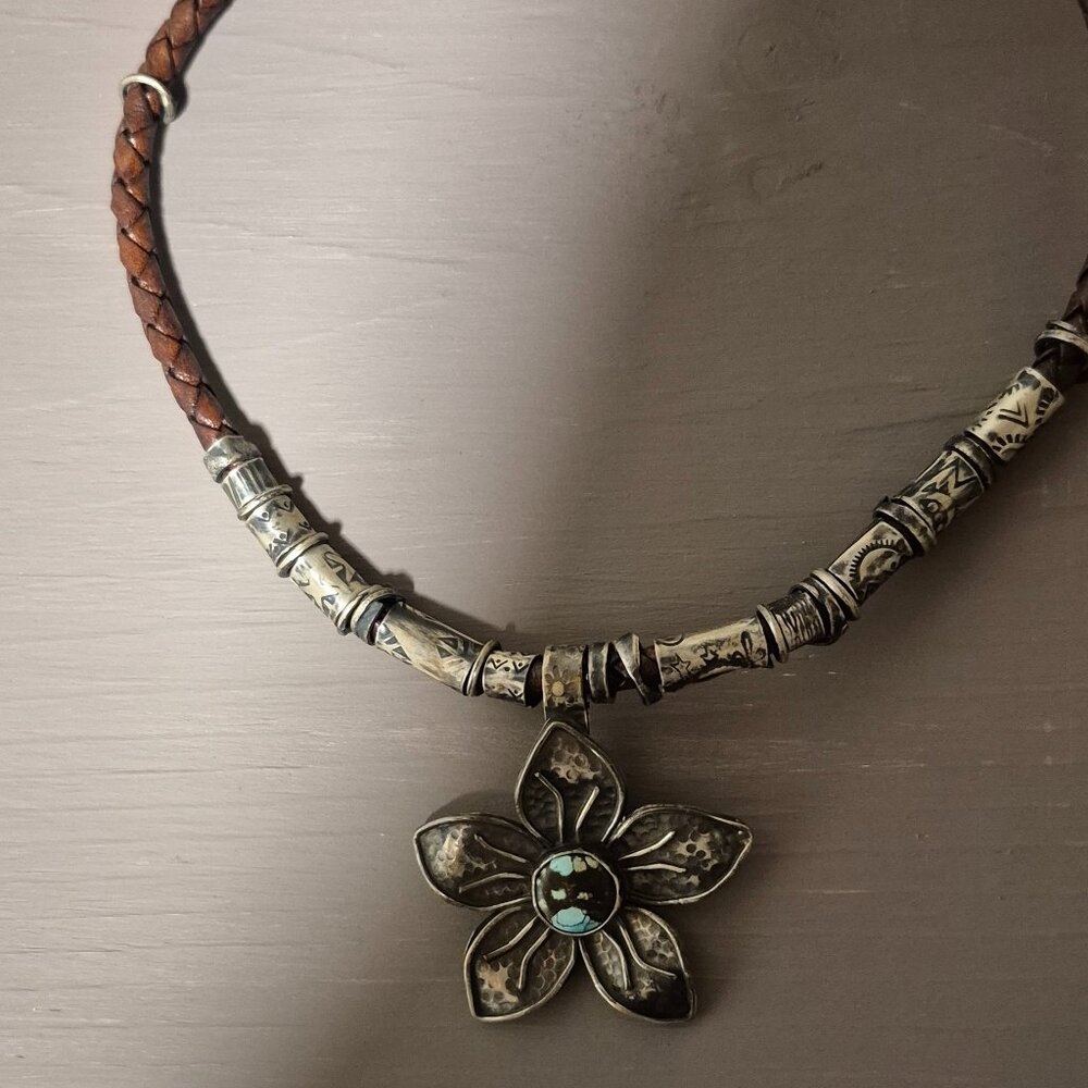 Amanda Brittin Sterling Silver Necklace with Leather cord - 17 inches